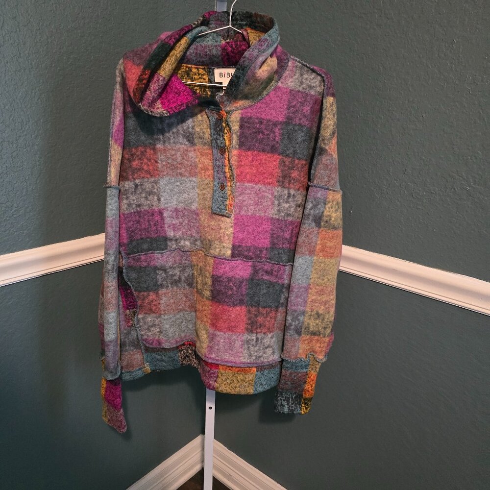 Double Take Full Size Half Button Thumbhole Long Sleeve Fleece Hoodie